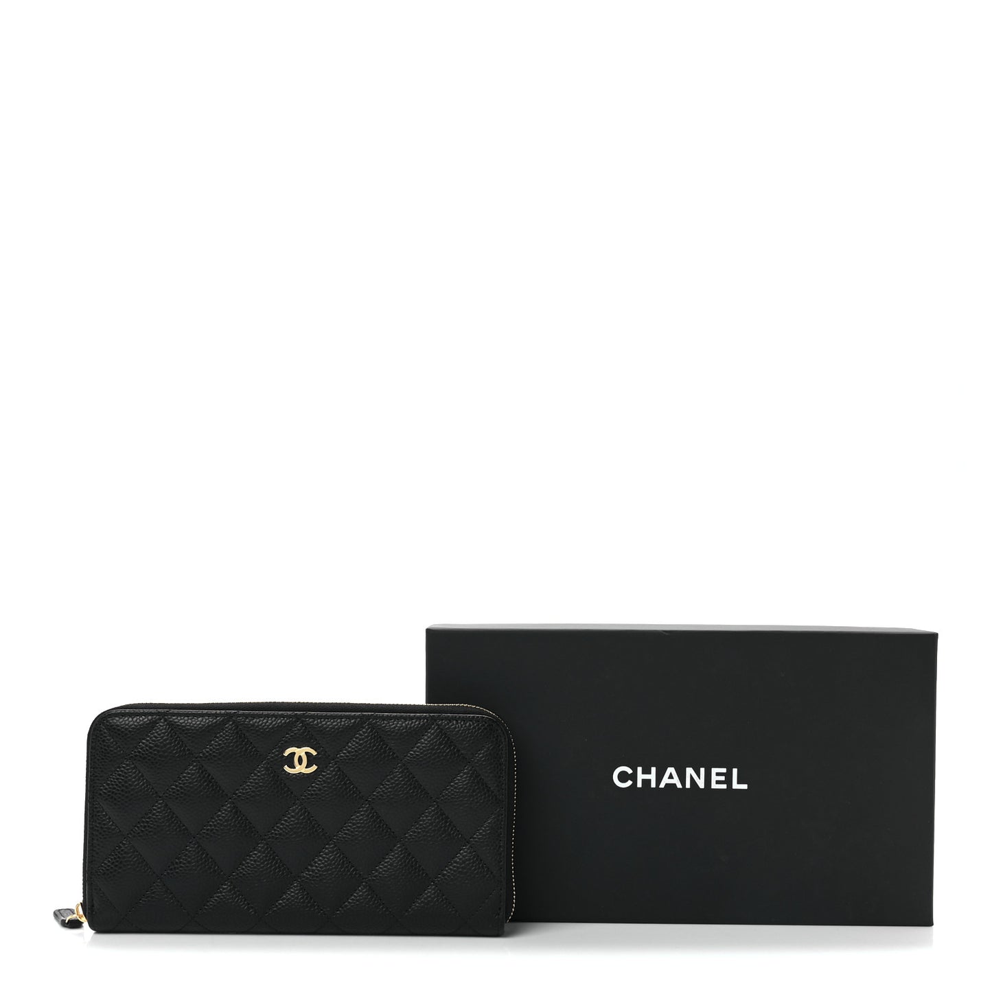 Caviar Quilted Large Gusset Zip Around Wallet Black