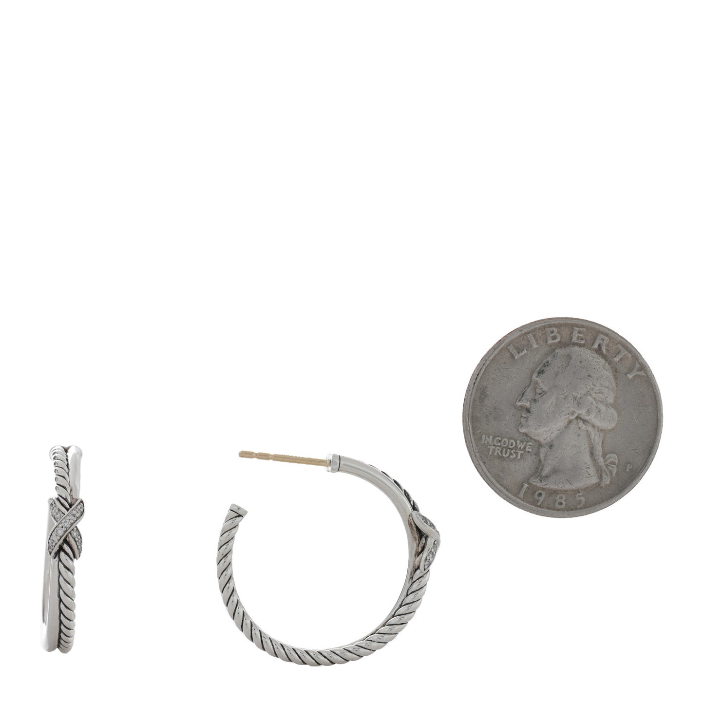 Sterling Silver Diamond Petite X Hoop Earrings