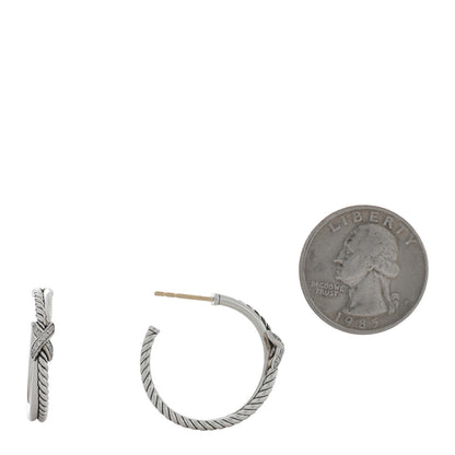 David Yurman Sterling Silver Diamond Petite X Hoop Earrings 2 of 4