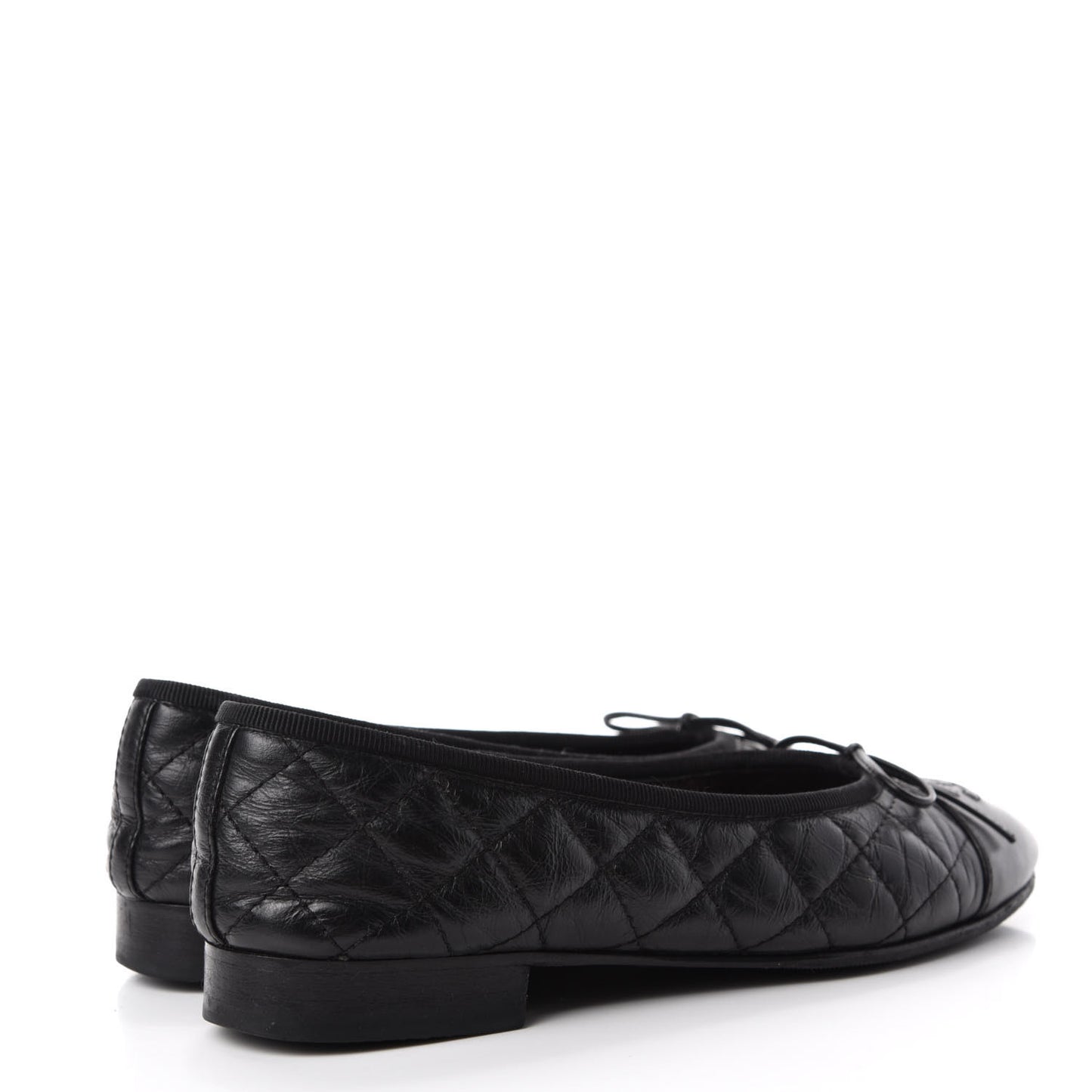 Aged Calfskin Quilted CC Cap Toe Ballerina Flats 35.5 Black
