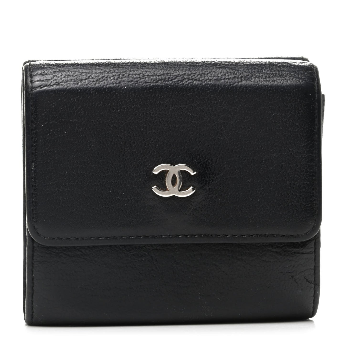 Goatskin Compact Double Sided Wallet Black