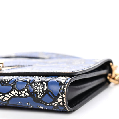 Louis Vuitton Calfskin Lace Flower Inlay Twist Chain Wallet Navy Black 7 of 9