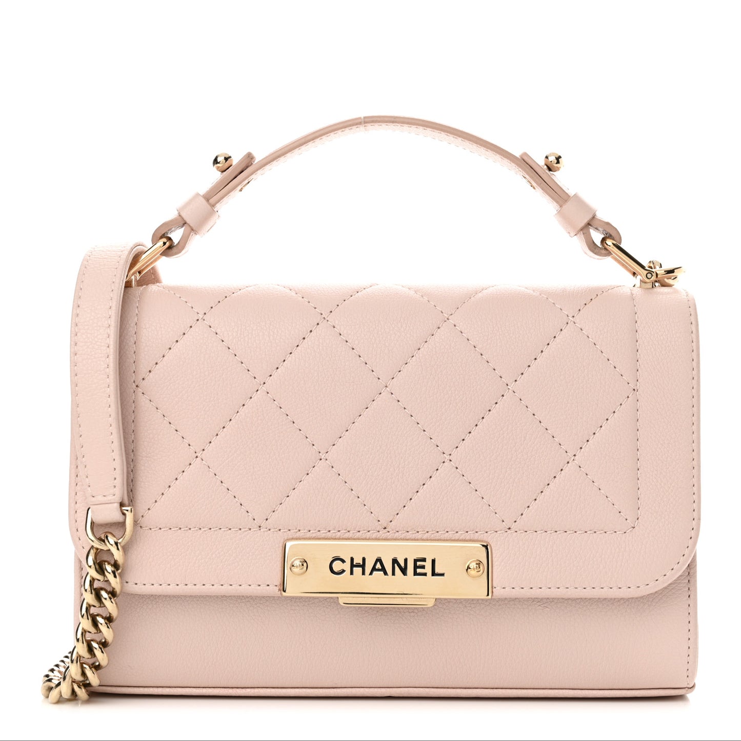 Grained Calfskin Quilted Small Label Click Flap Bag Pink
