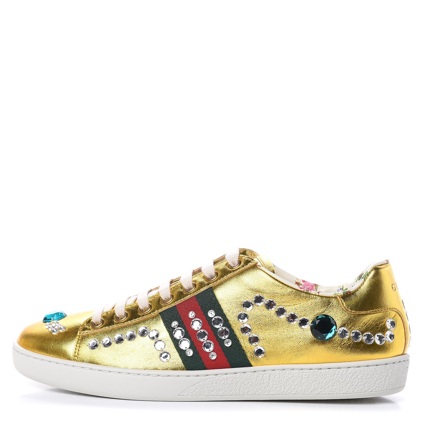 Metallic Nappa Crystal Web Womens Ace Sneakers 39 Oro Vecchio