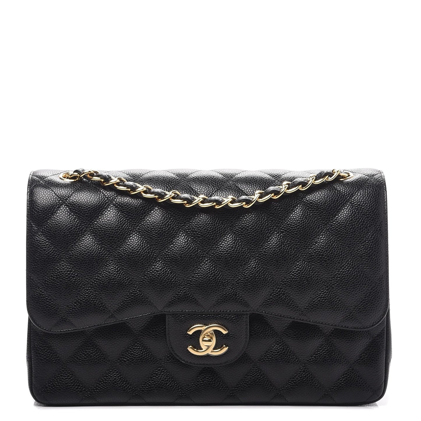 Caviar Quilted Jumbo Double Flap Black
