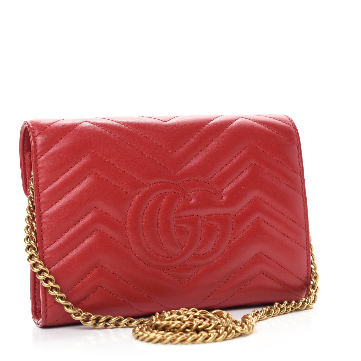 Gucci Calfskin Matelasse GG Marmont Chain Wallet Hibiscus Red 3 of 10
