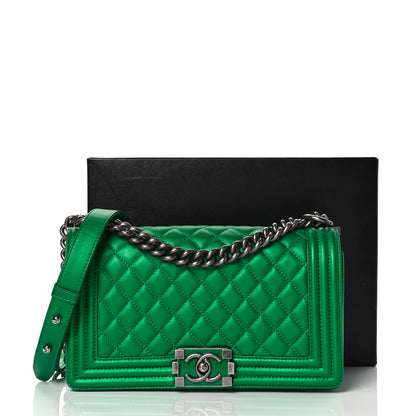 Chanel Metallic Calfskin Quilted Medium Boy Flap Green 20 of 21