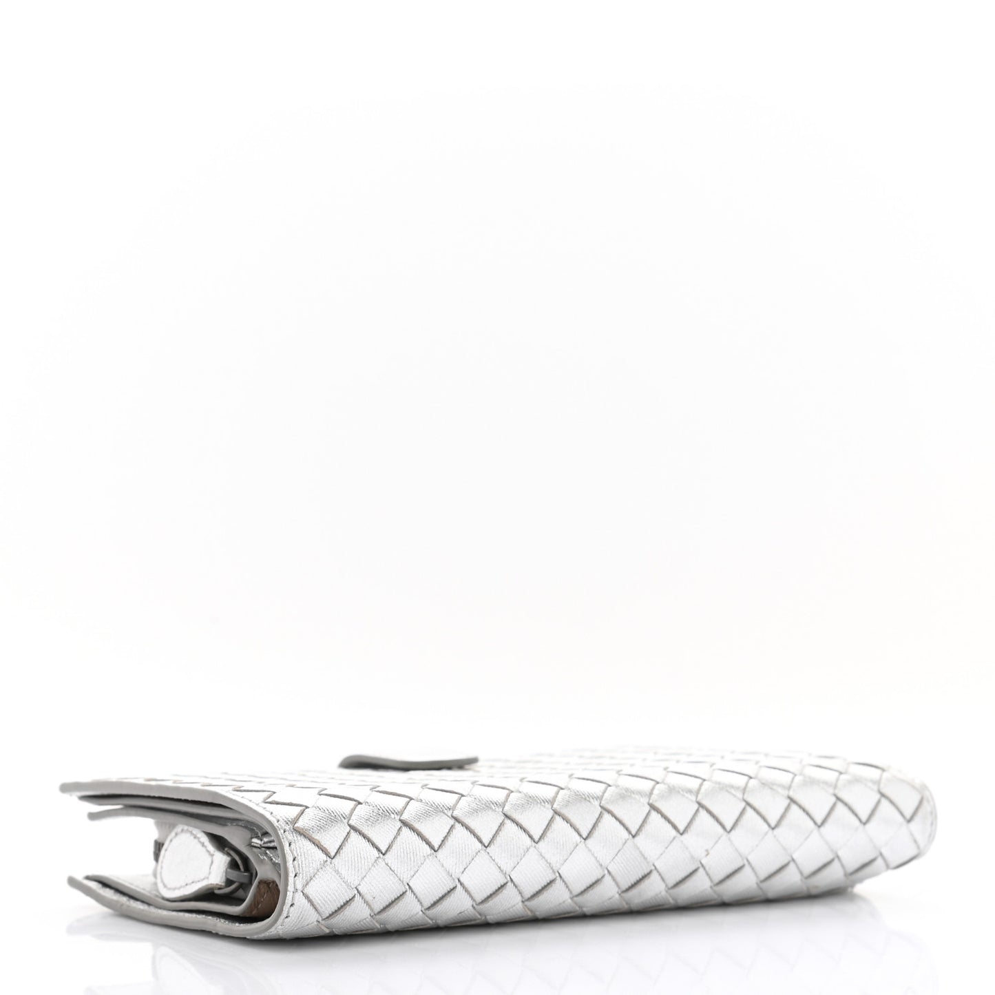 Metallic Grosgrain Intrecciato Continental Wallet Silver