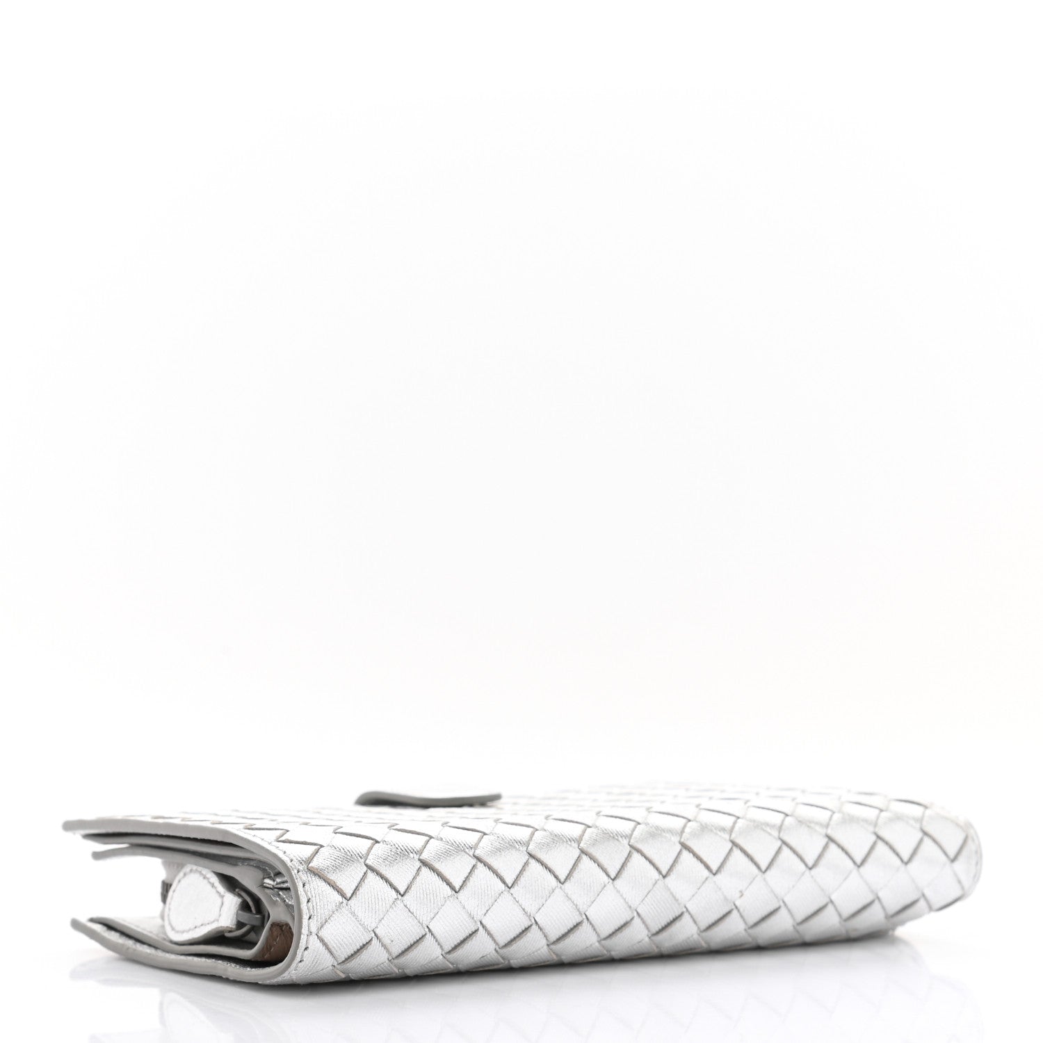 Bottega Veneta Metallic Grosgrain Intrecciato Continental Wallet Silver 4 of 8