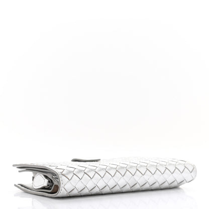 Bottega Veneta Metallic Grosgrain Intrecciato Continental Wallet Silver 4 of 8