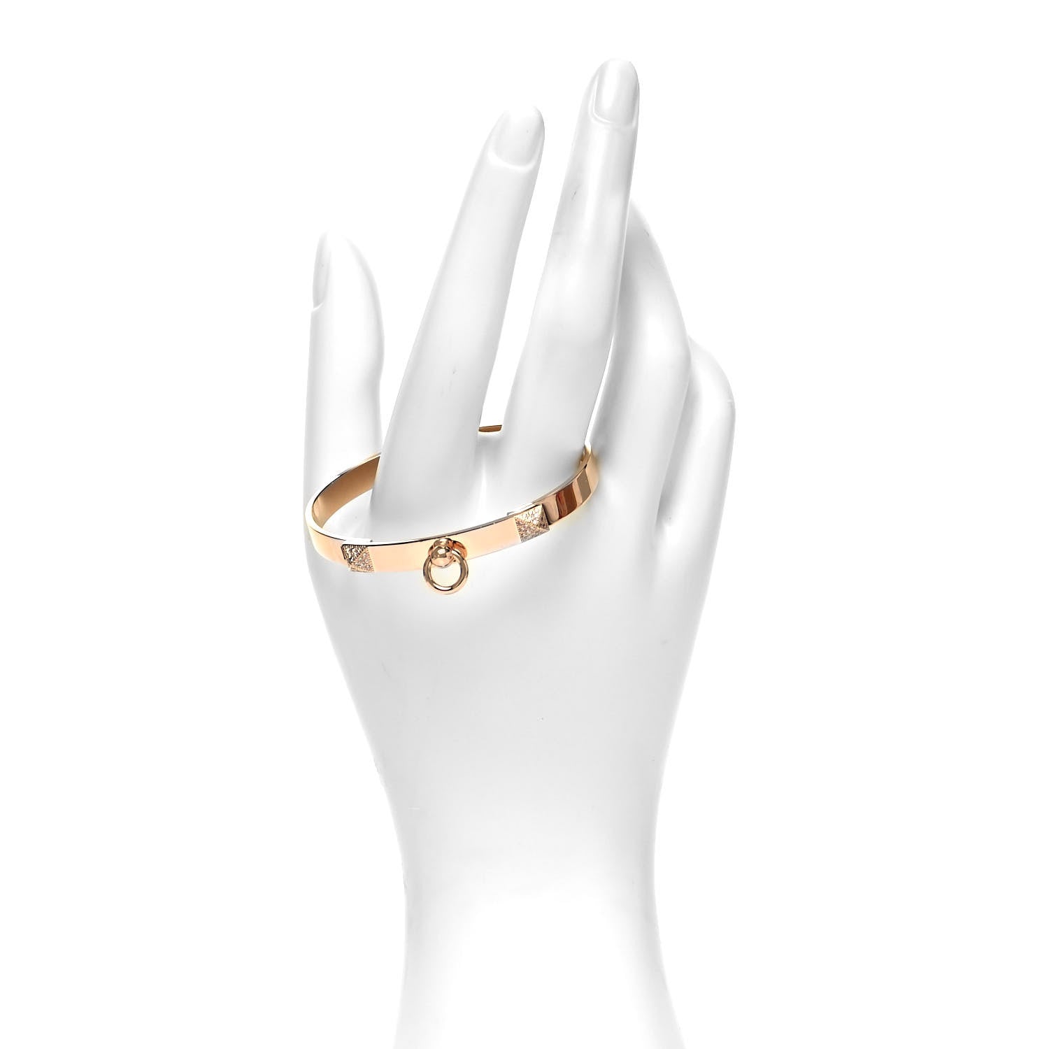 Hermes 18K Rose Gold Diamond PM Collier De Chien Bracelet XS 2 of 4