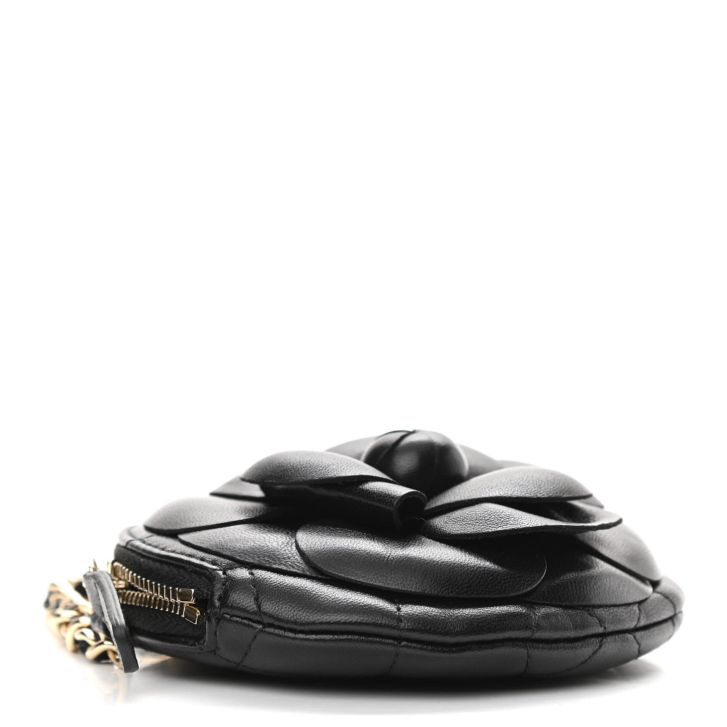 Lambskin Mini Camellia Bouquet Clutch With Chain Black