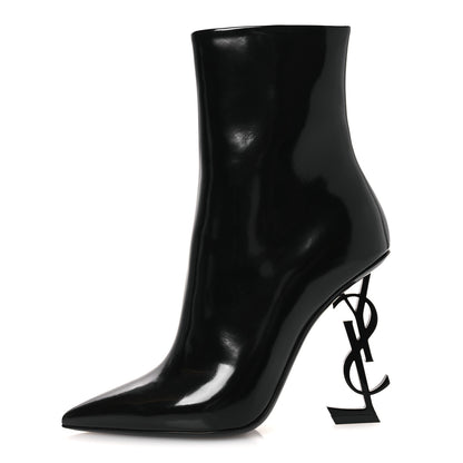 Saint Laurent Glazed Calfskin Opyum Ankle Boots 37 Black 2 of 22