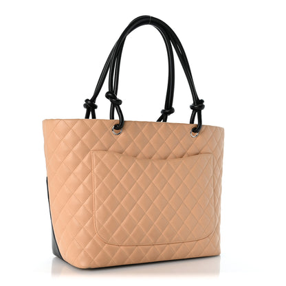 Chanel Calfskin Quilted Large Cambon Tote Beige Black 3 of 13