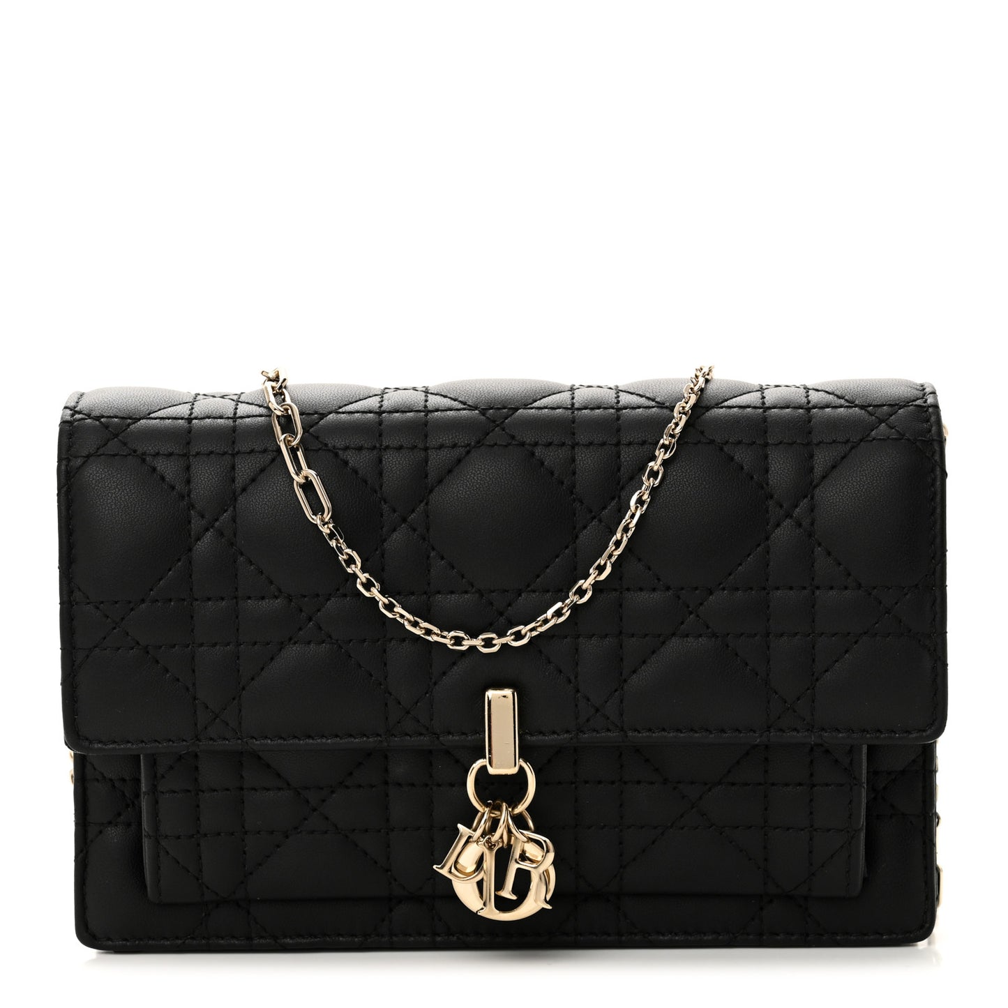 Lambskin Cannage Chain My Dior Daily Chain Pouch Black