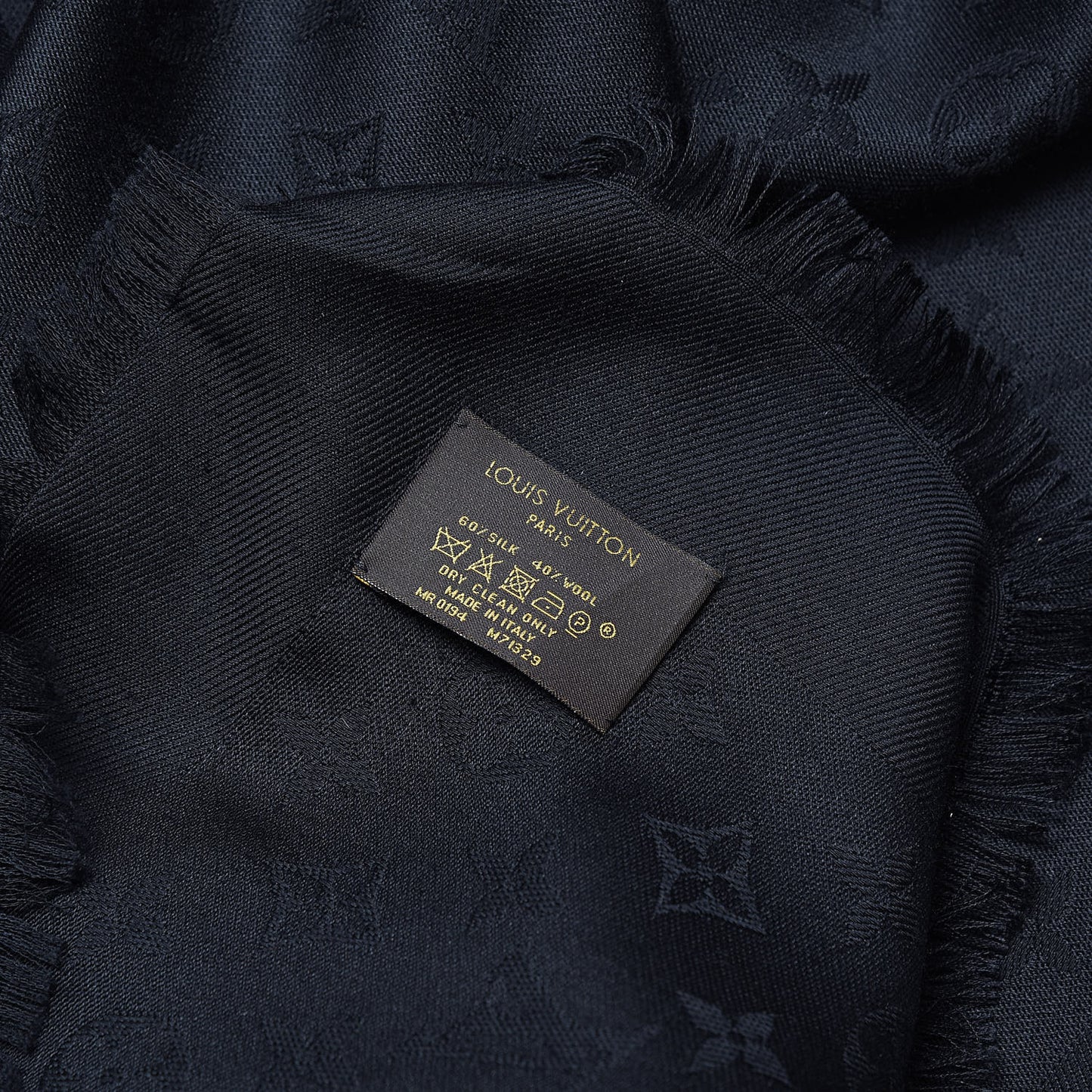 Silk Wool Monogram Shawl Black
