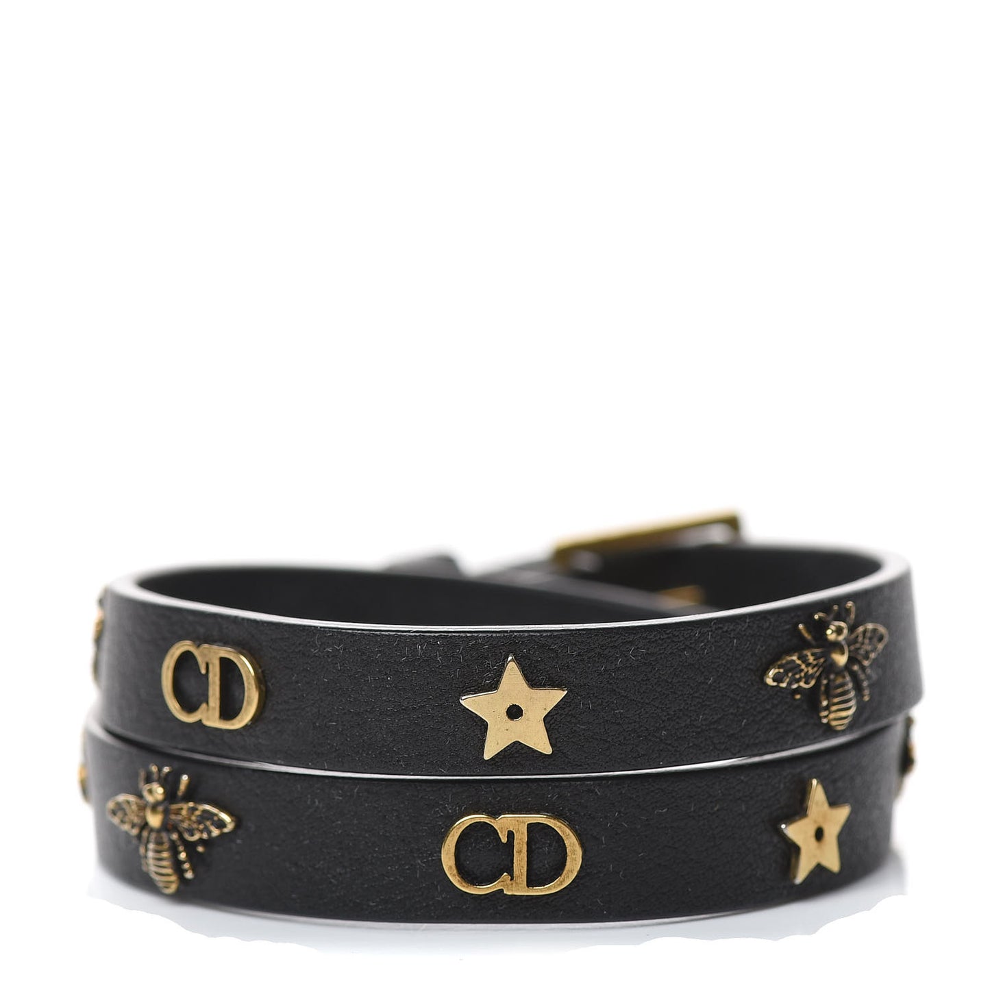 Calfskin Bee Double Bracelet Black
