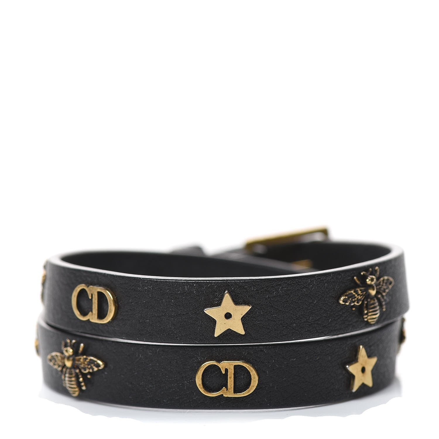 Christian Dior Calfskin Bee Double Bracelet Black 1 of 5