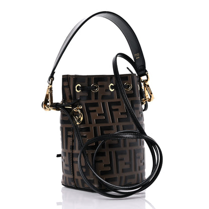 Fendi Vitello Liberty F is Fendi Bi-Color FF 1974 Embossed Mini Mon Tresor Bucket Bag Maya Black 3 of 14