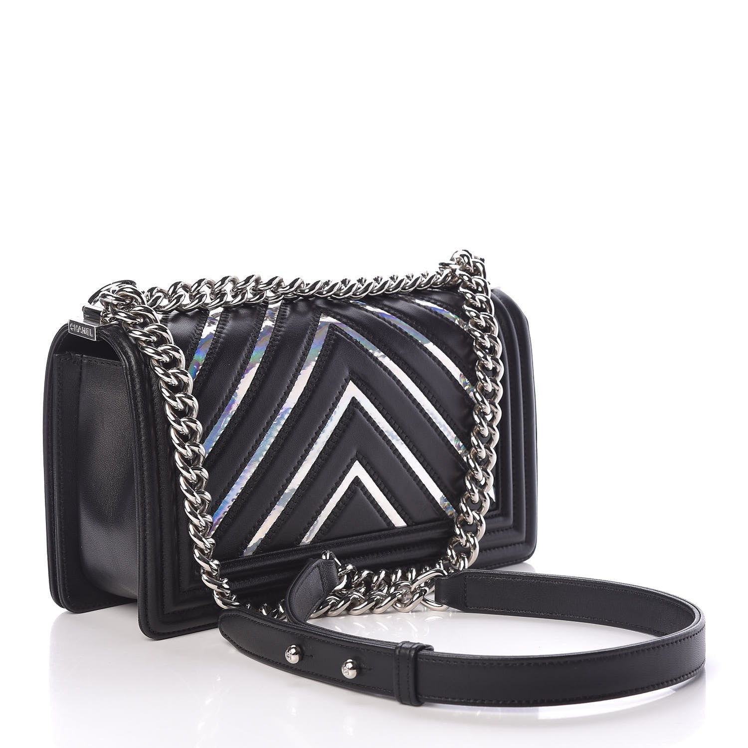 Chanel Lambskin Iridescent PVC Chevron Quilted Medium Boy Flap Black Silver 3 of 12