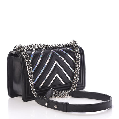Chanel Lambskin Iridescent PVC Chevron Quilted Medium Boy Flap Black Silver 3 of 12