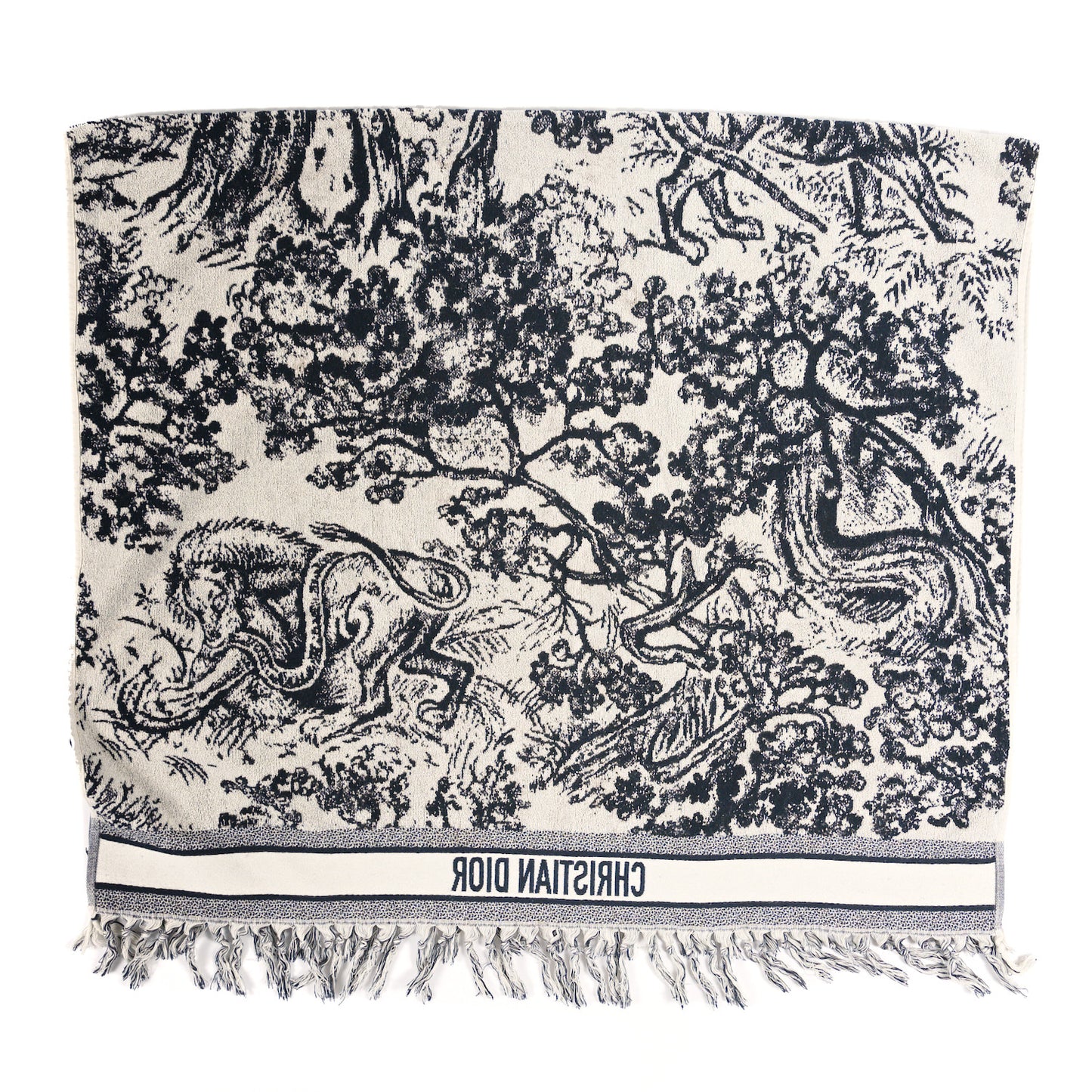 Cotton Toile De Jouy Reverse Towel Grey Ivory