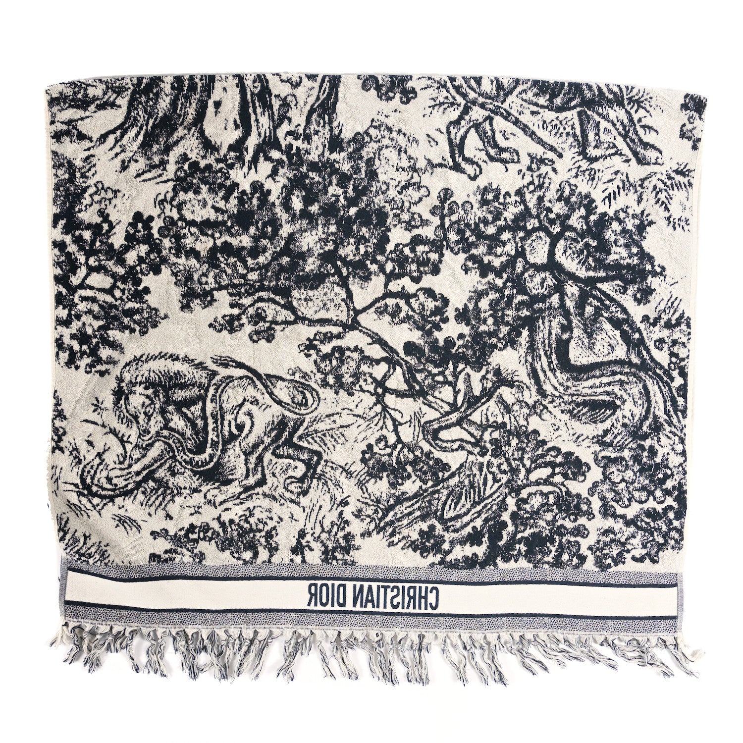 Christian Dior Cotton Toile De Jouy Reverse Towel Grey Ivory 2 of 4