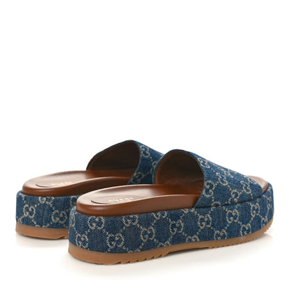 Gucci New Denim GG Monogram Angelina Platform 55mm Slide Sandals 39 Blue Tea 3 of 10