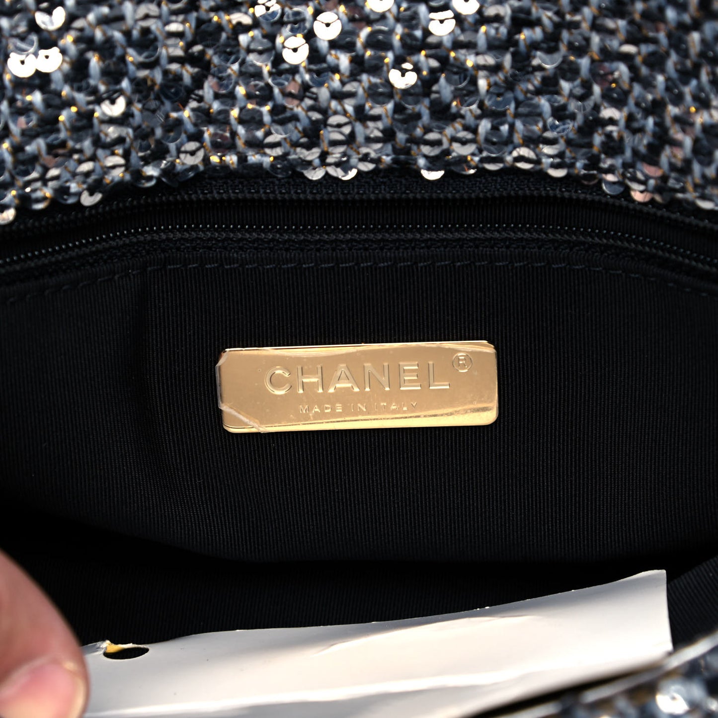 Sequin Quilted Medium Chanel 19 Flap Silver