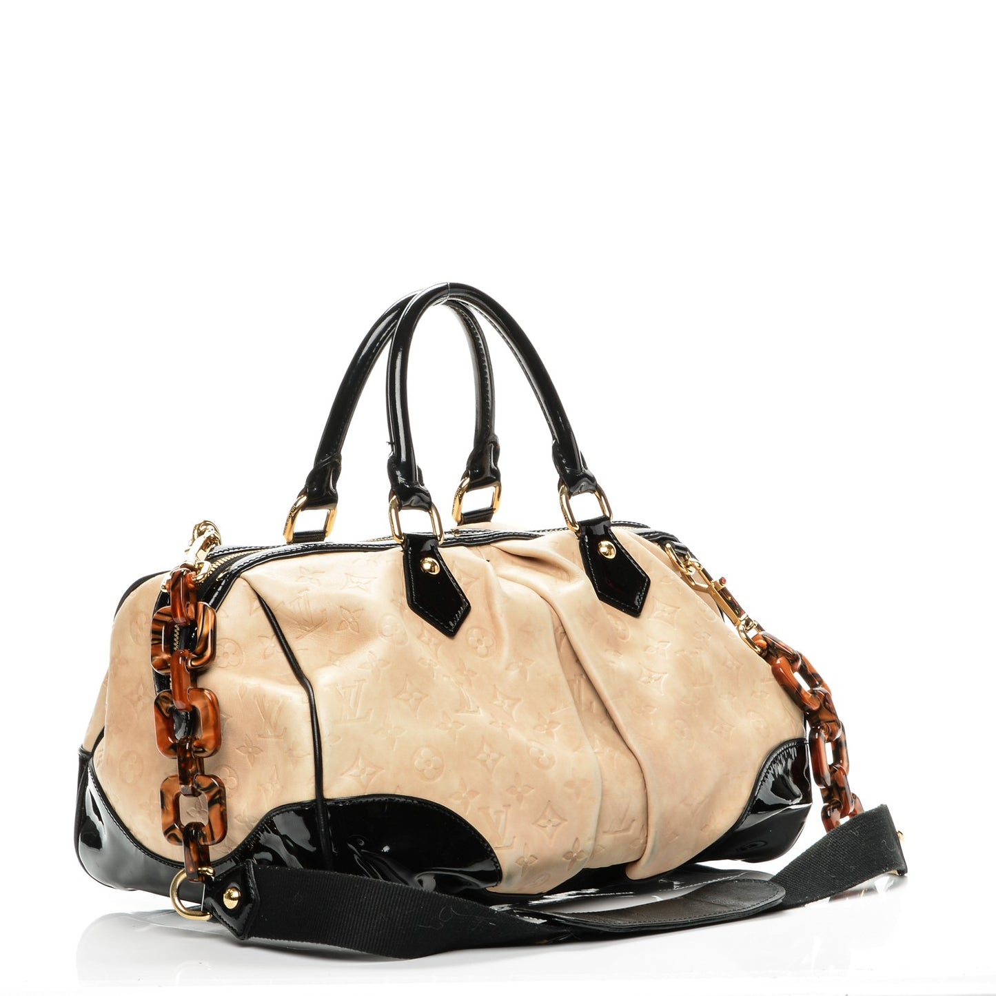 Calfskin Patent Embossed Monogram Stephen Ivory