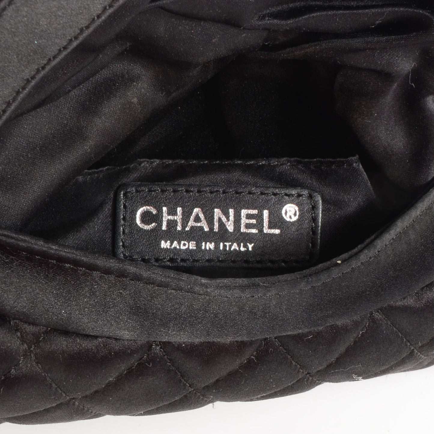 Satin Quilted Flap Clutch Black