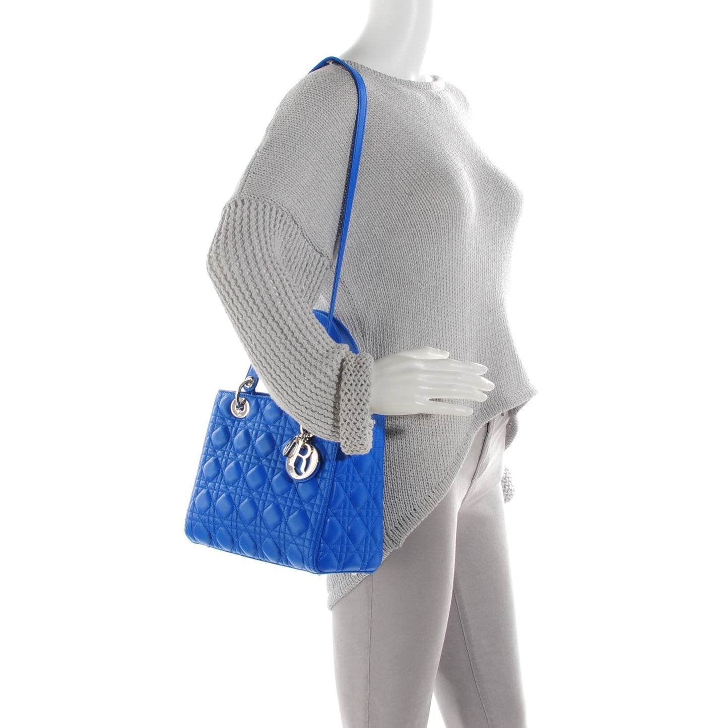 Lambskin Cannage Medium Lady Dior Blue Persan