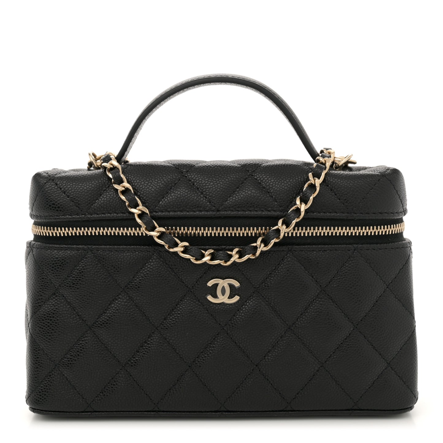 Caviar Quilted Top Handle Slim Vanity With Chain Black