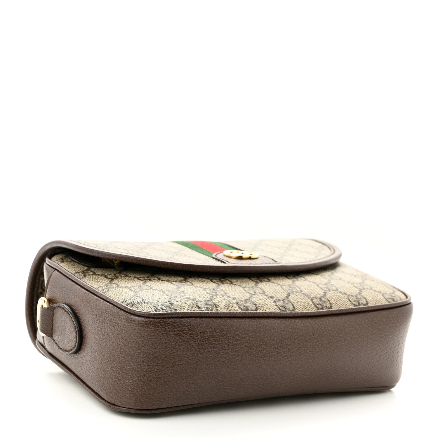 Gucci GG Supreme Monogram Textured Dollar Calfskin Web Studded Mini Ophidia Flap Shoulder Bag Beige Ebony New Acero 5 of 12