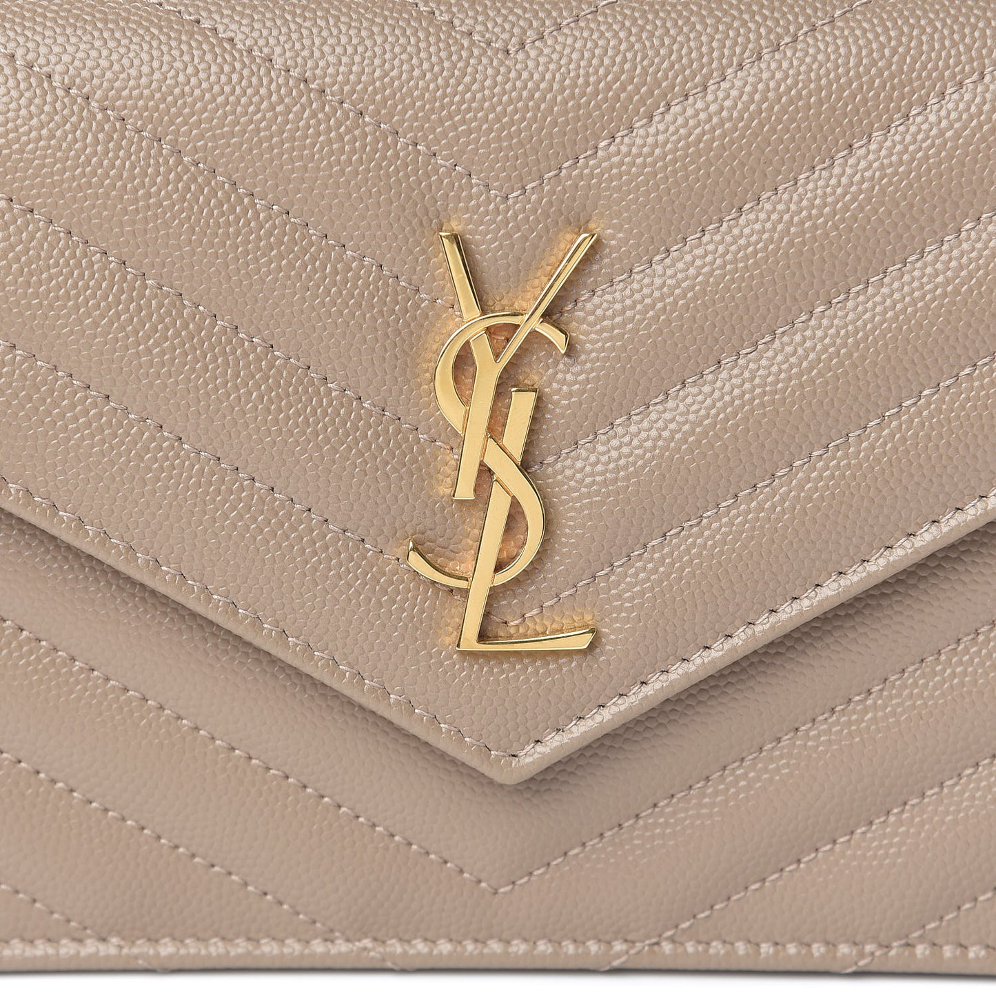Grain De Poudre Matelasse Chevron Monogram Envelope Chain Wallet Taupe