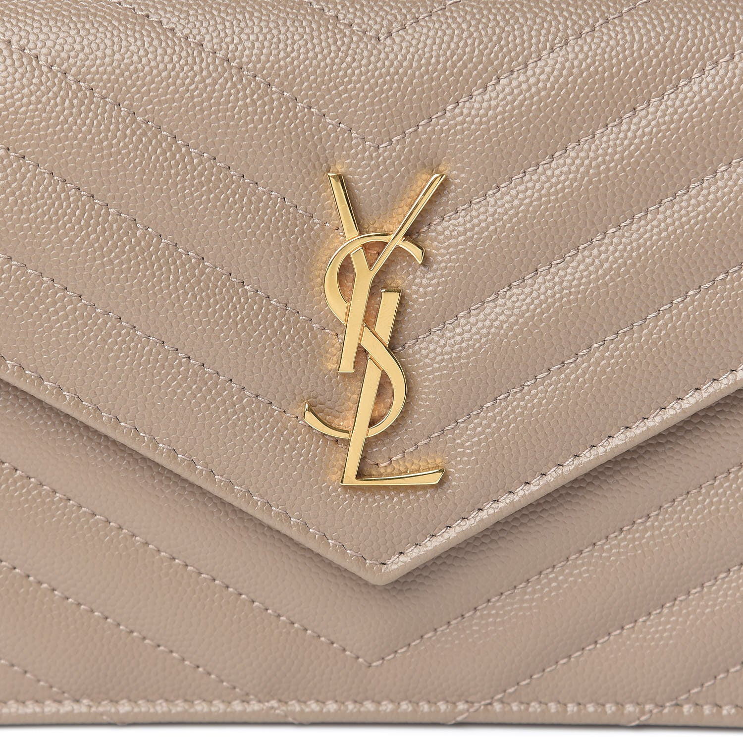 Saint Laurent Grain De Poudre Matelasse Chevron Monogram Envelope Chain Wallet Taupe 10 of 10