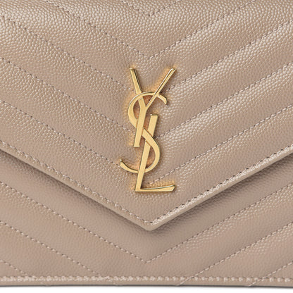Saint Laurent Grain De Poudre Matelasse Chevron Monogram Envelope Chain Wallet Taupe 10 of 10