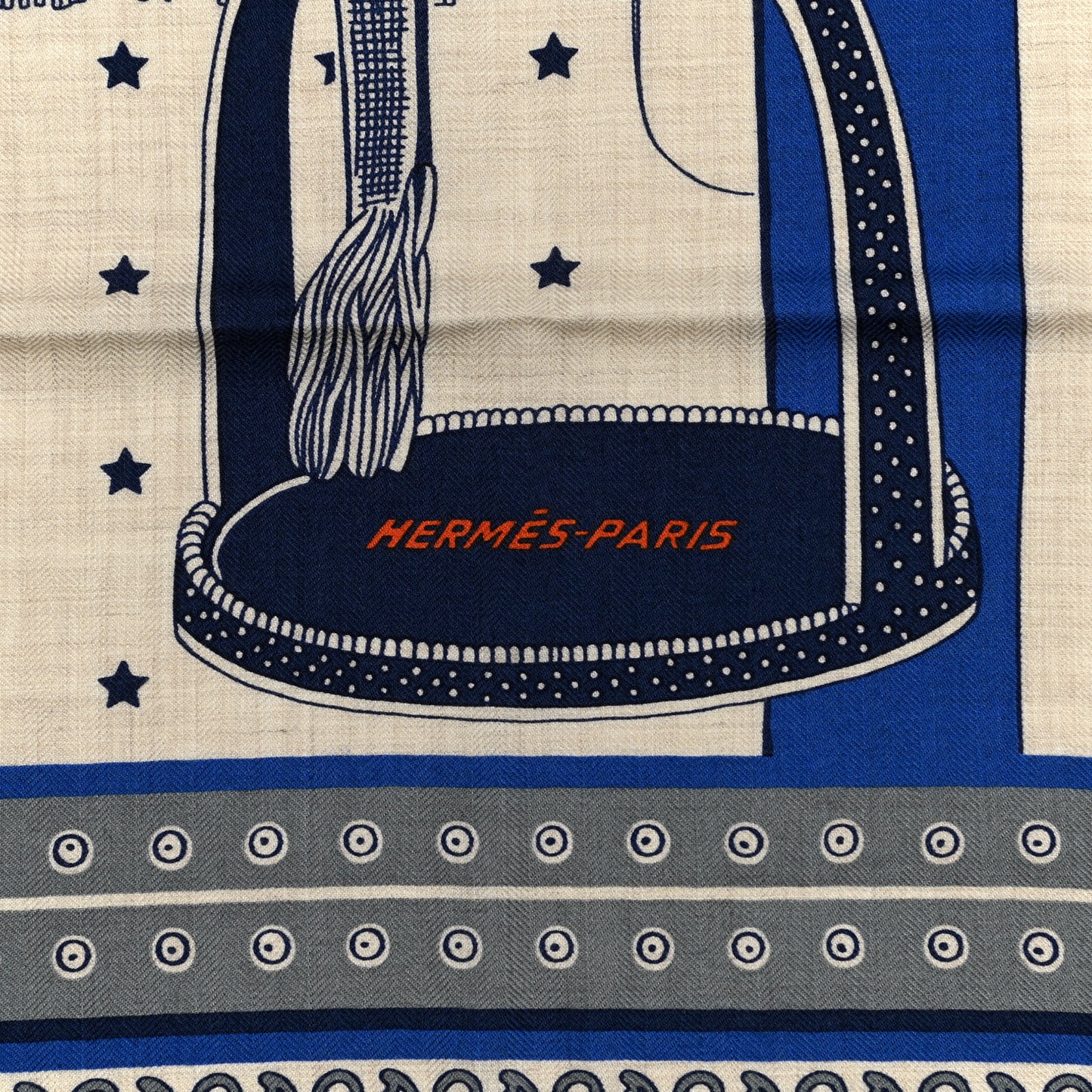 Cashmere Selle De Dignitaire Bandana Shawl 140 Bleu Royal Marine