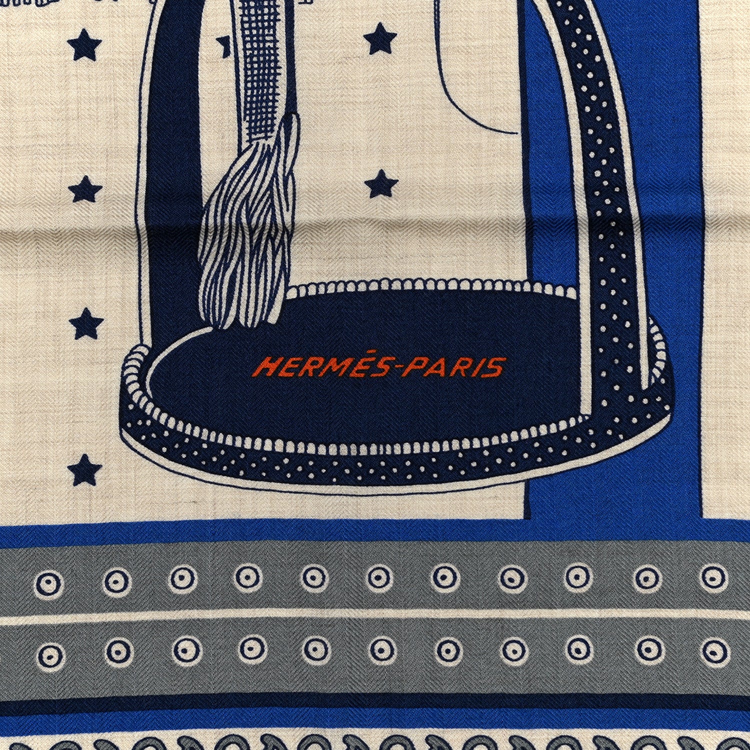 Hermes Cashmere Selle De Dignitaire Bandana Shawl 140 Bleu Royal Marine 2 of 5