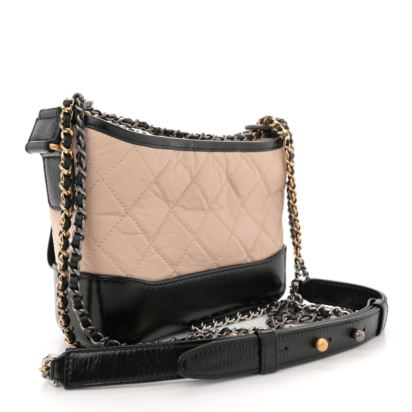 Aged Calfskin Quilted Small Gabrielle Hobo Beige Black