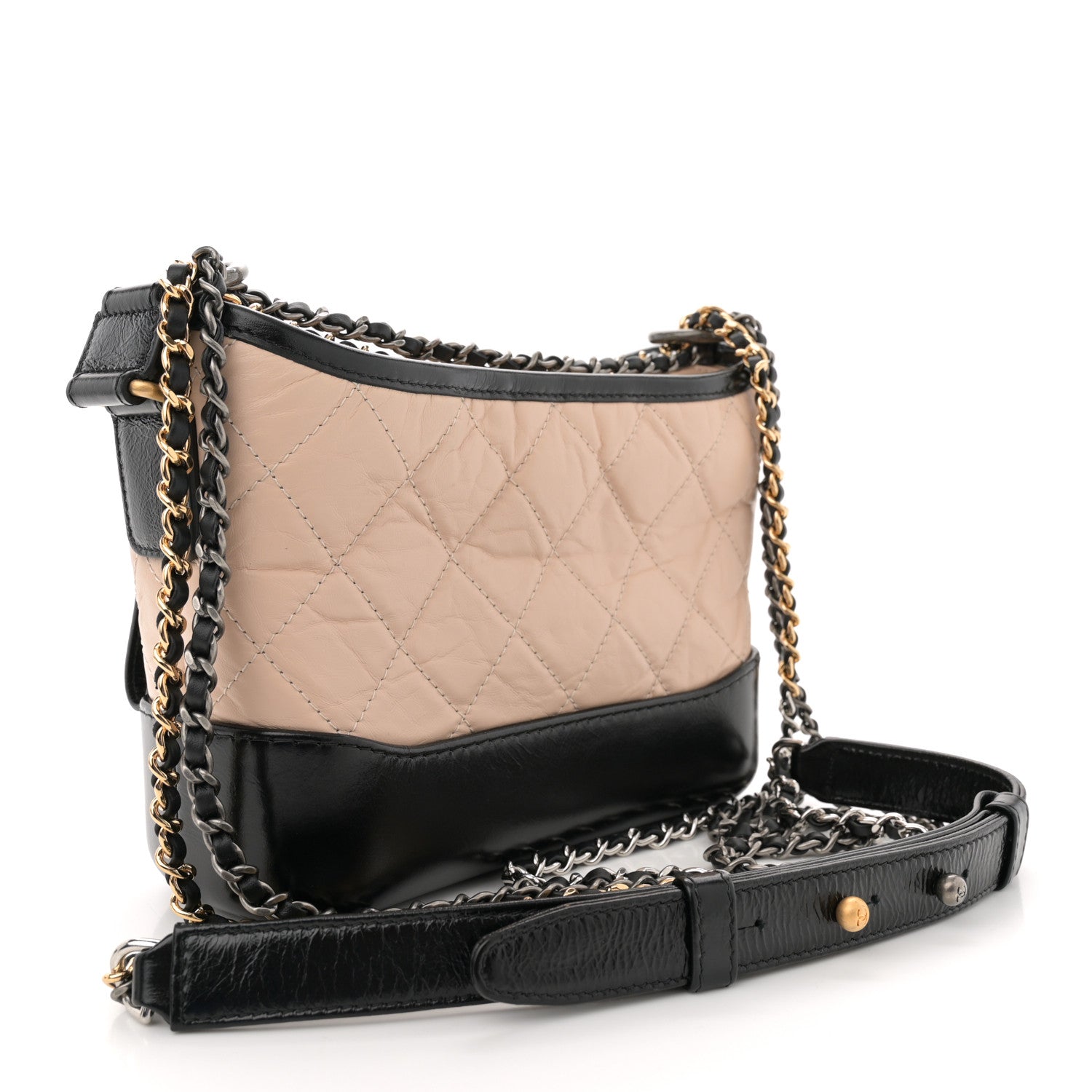 Chanel Aged Calfskin Quilted Small Gabrielle Hobo Beige Black 3 of 12