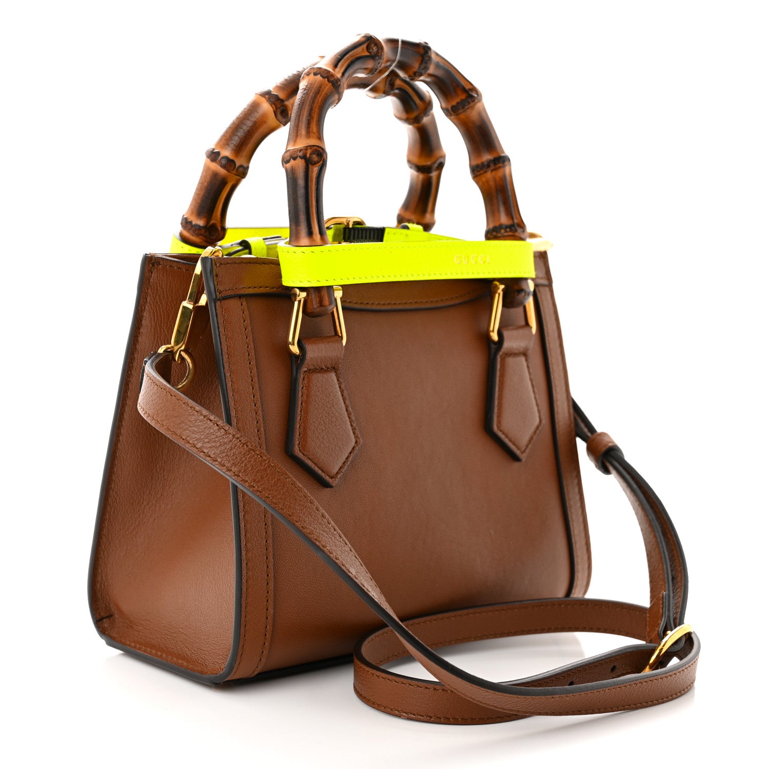 Gucci Wonka Grain Calfskin Mini Diana Tote Bag Cuir Yellow Fluo 3 of 11
