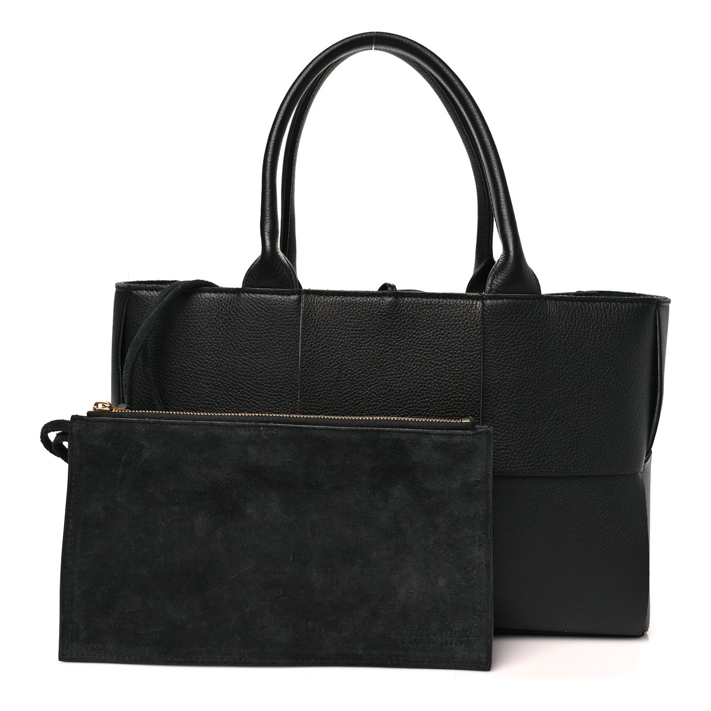 Grained Calfskin Intrecciato Small Arco Tote Black