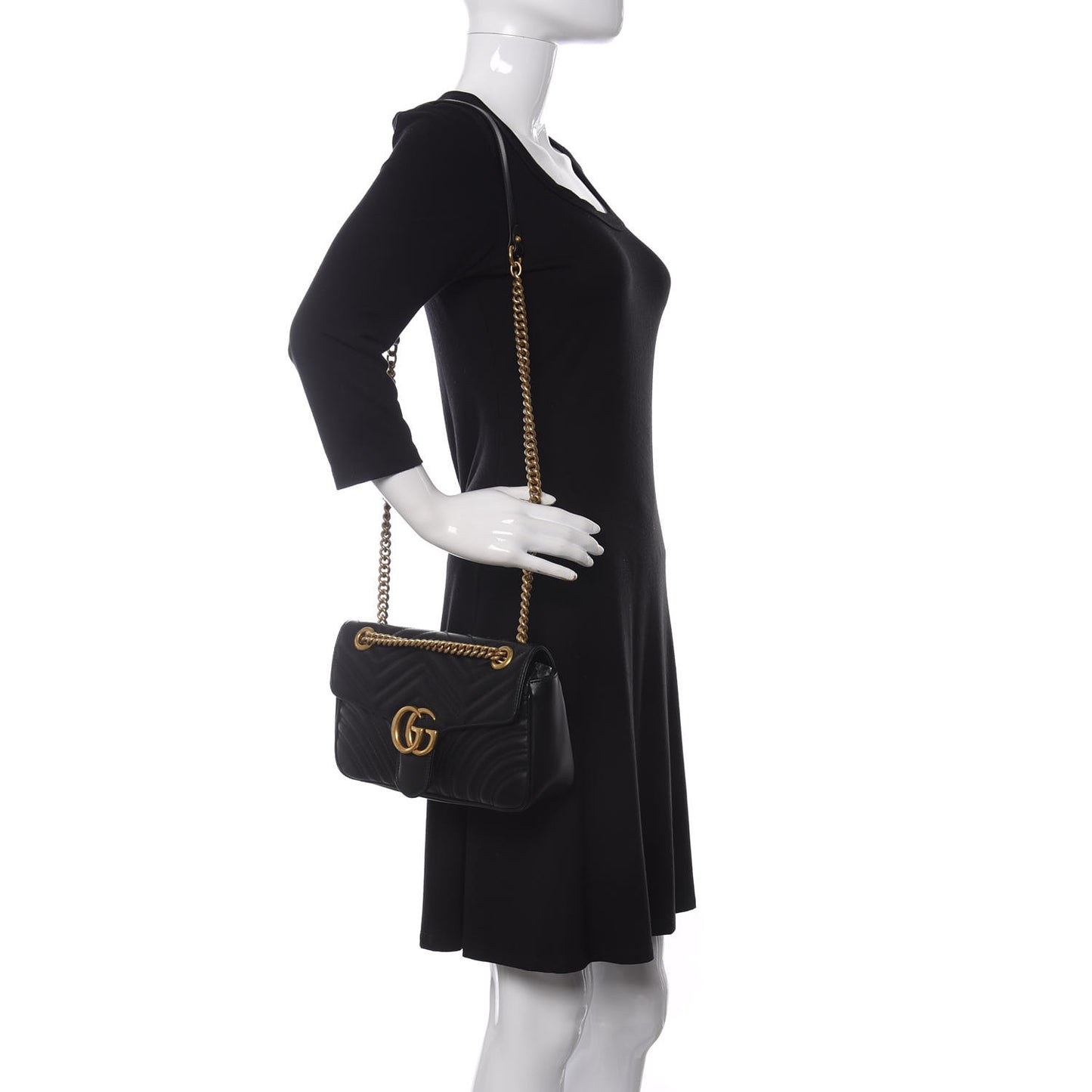 Calfskin Matelasse Small GG Marmont Shoulder Bag Black