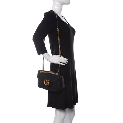 Gucci Calfskin Matelasse Small GG Marmont Shoulder Bag Black 2 of 12