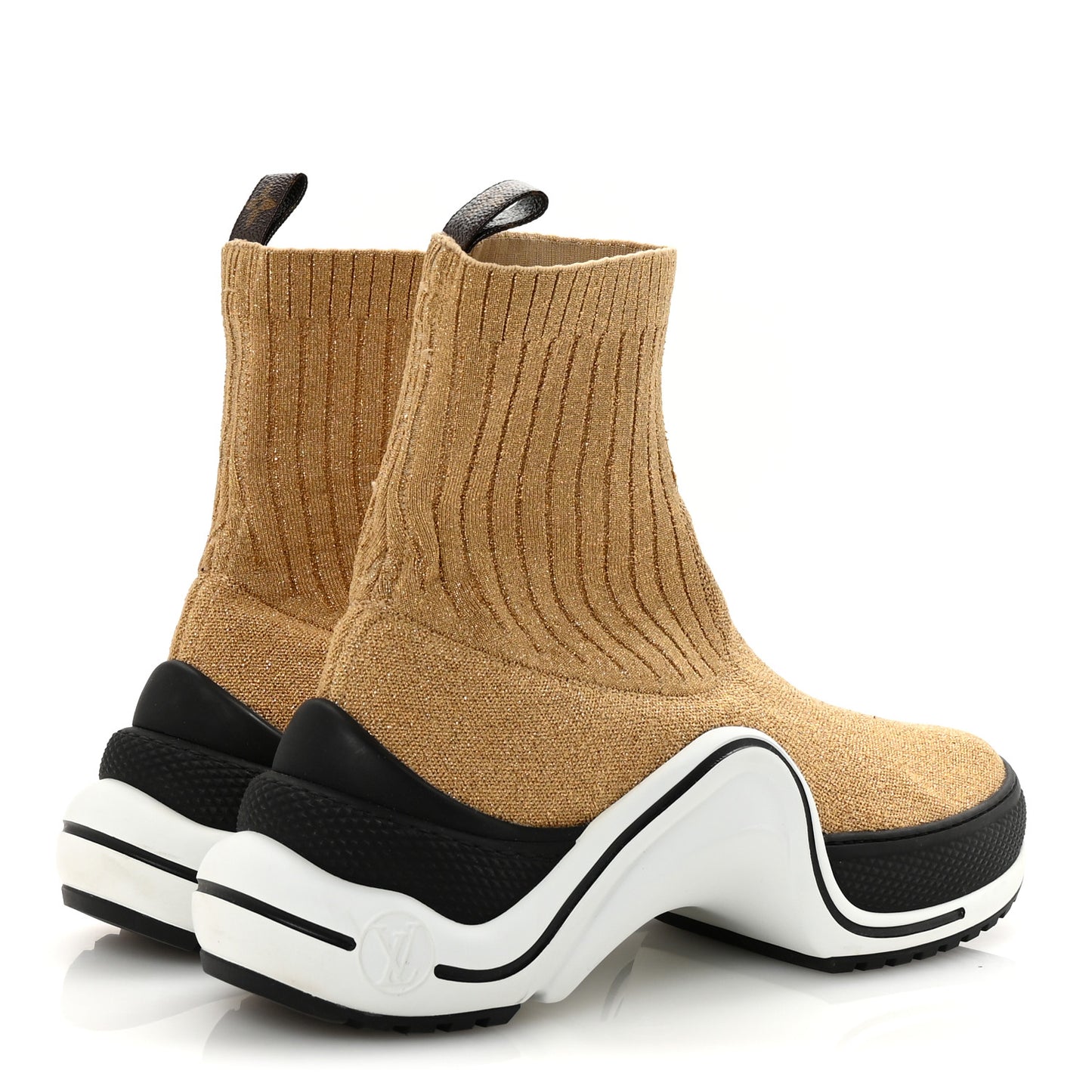 Glitter Stretch Textile Monogram LV Archlight Sneaker Boots 40 Gold Black