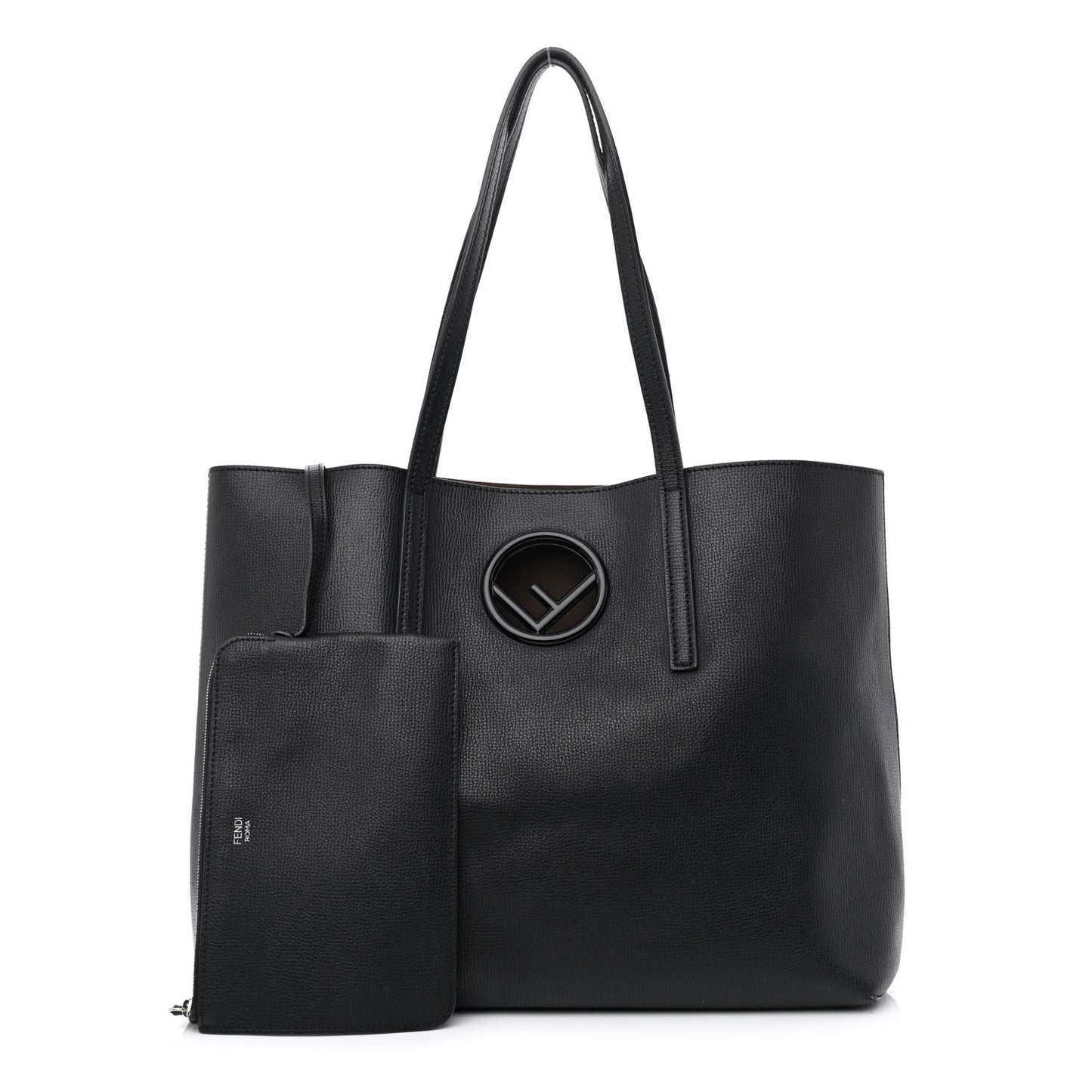 Vitello Vienna Enamel F is Fendi Shopping Tote Black Taupe