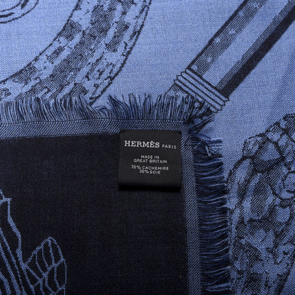 Hermes Cashmere Silk Caducee Rock Scarf 100 Cobalt Marine 2 of 3