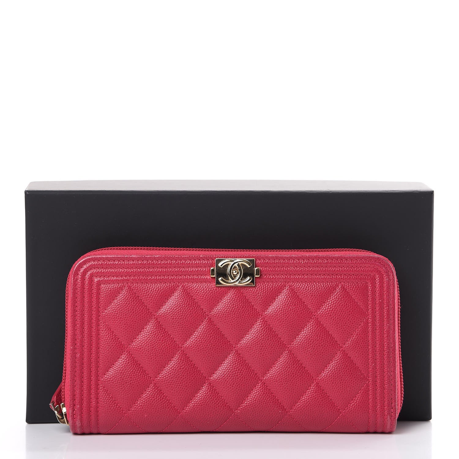 Chanel Caviar Quilted Large Boy Zip Around Wallet Fuchsia 15 of 15