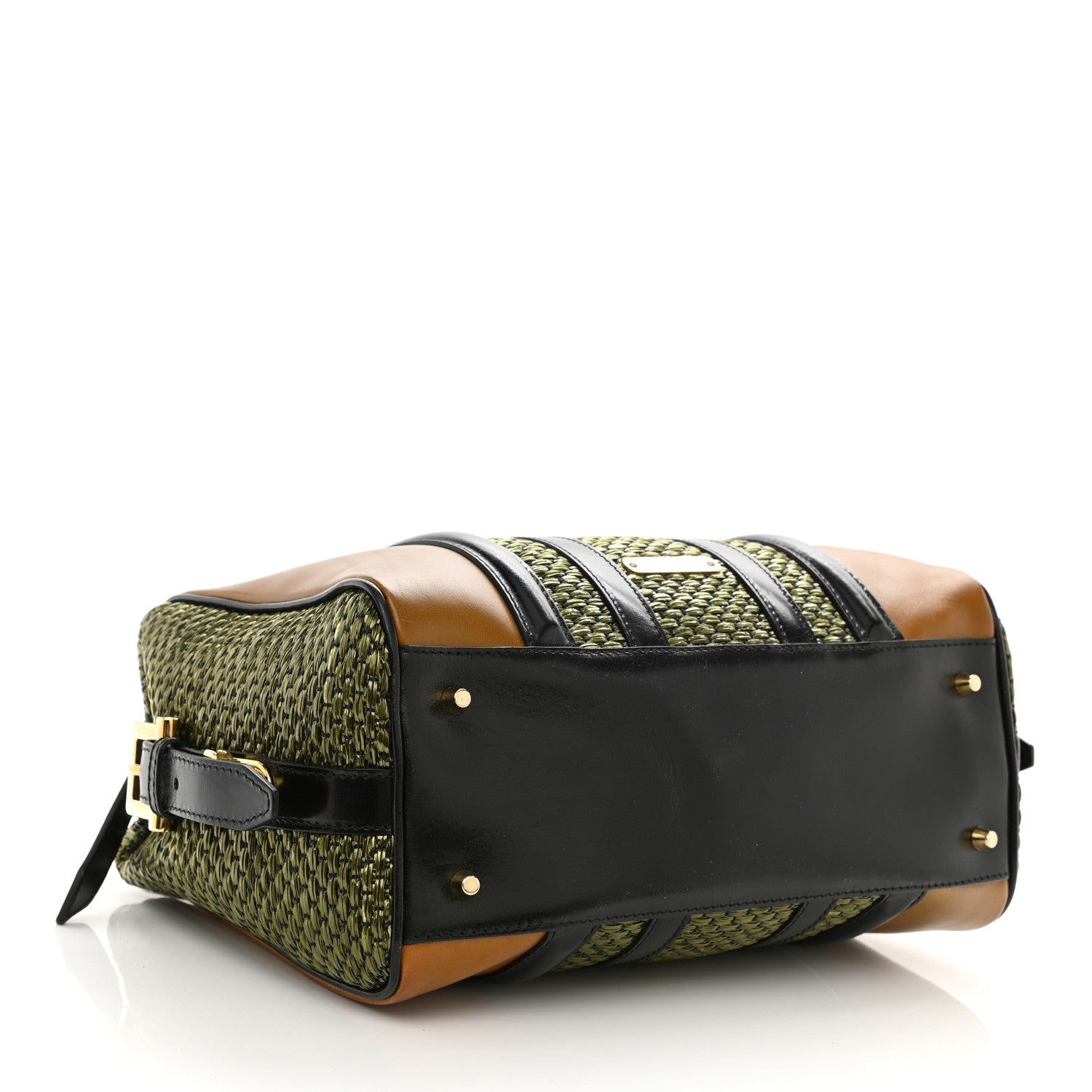 Burberry Calfskin Raffia Prorsum Bowling Bag Green Brown 4 of 9